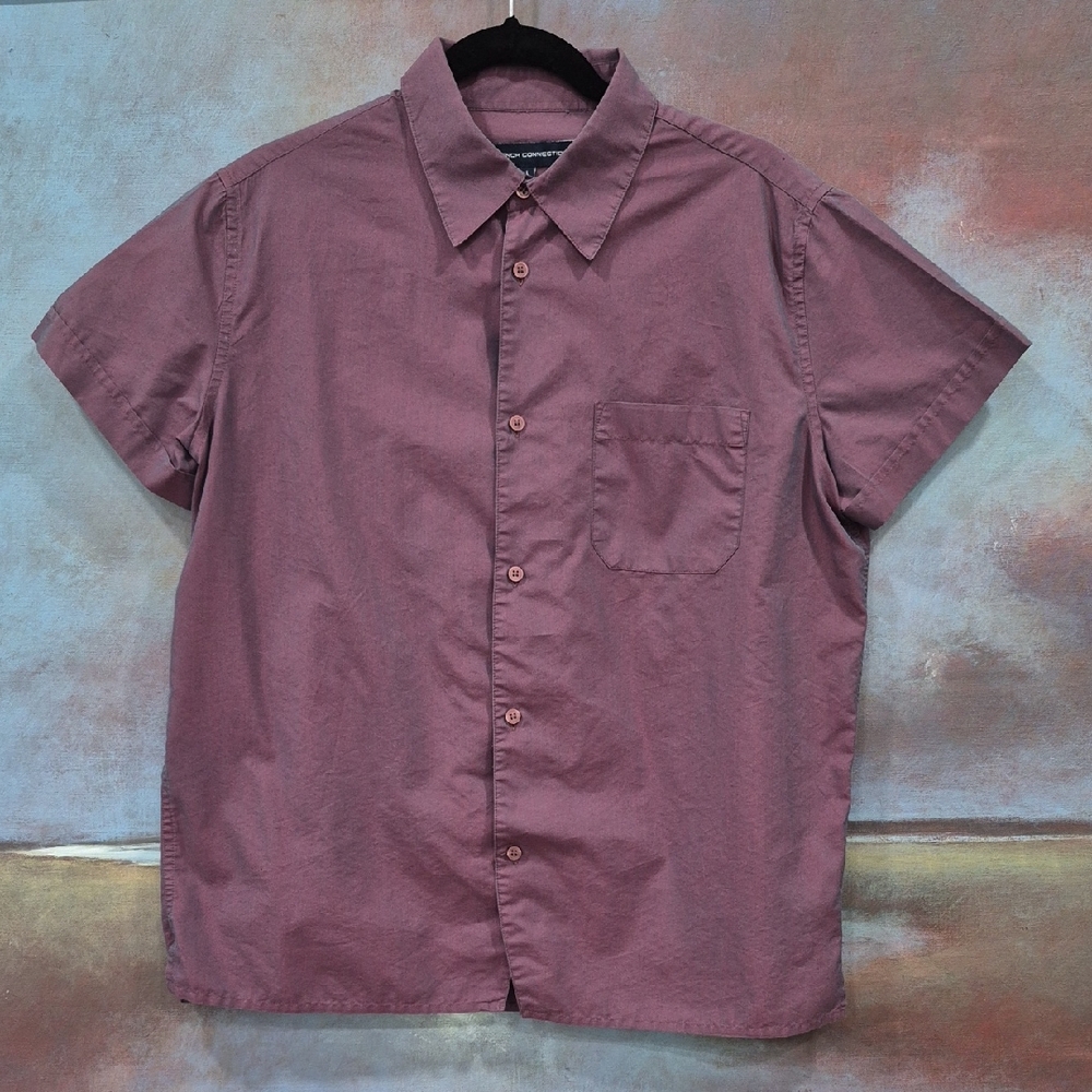 EUC French Connection Short Sleeve Button Up Shirt, Large Purple